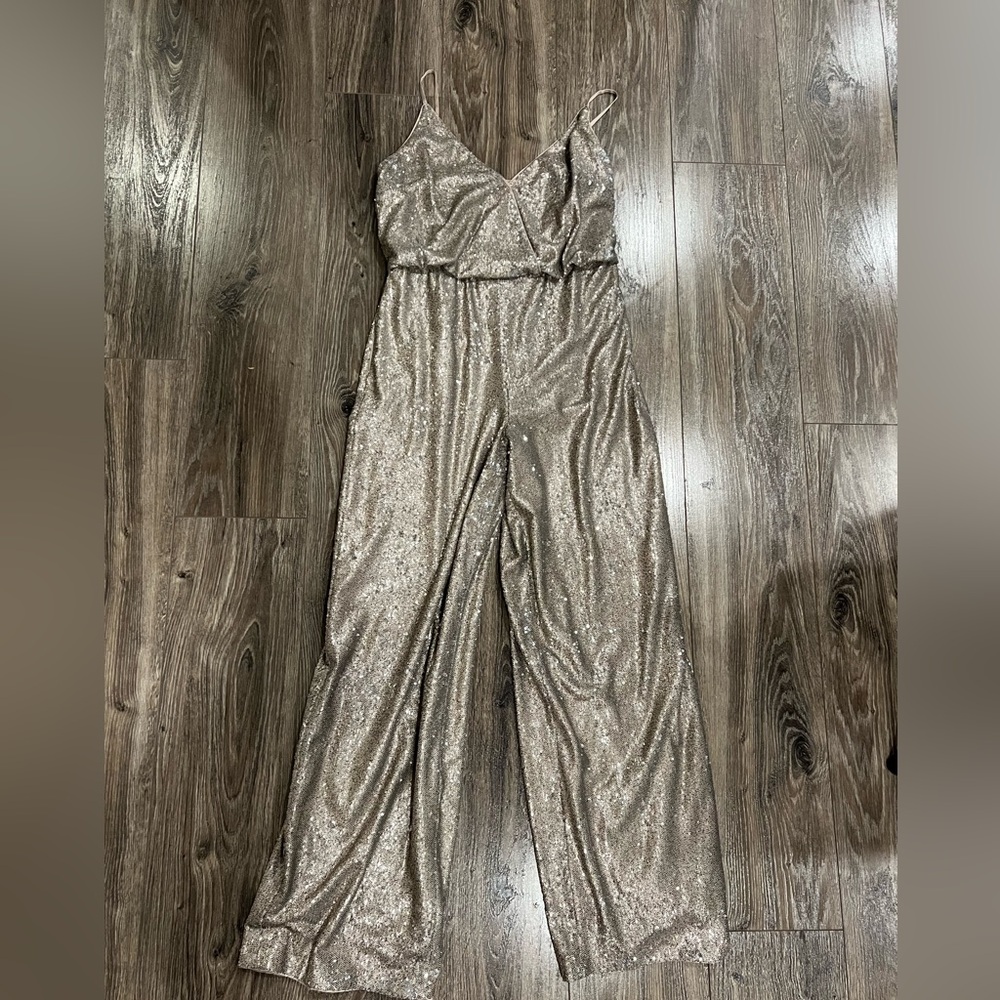 Aidan Mattox Shimmering Silver Jumpsuit